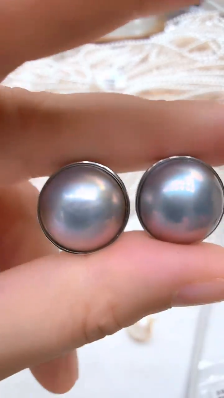 耳饰合金拼合珍珠（马贝珠）光板灰色