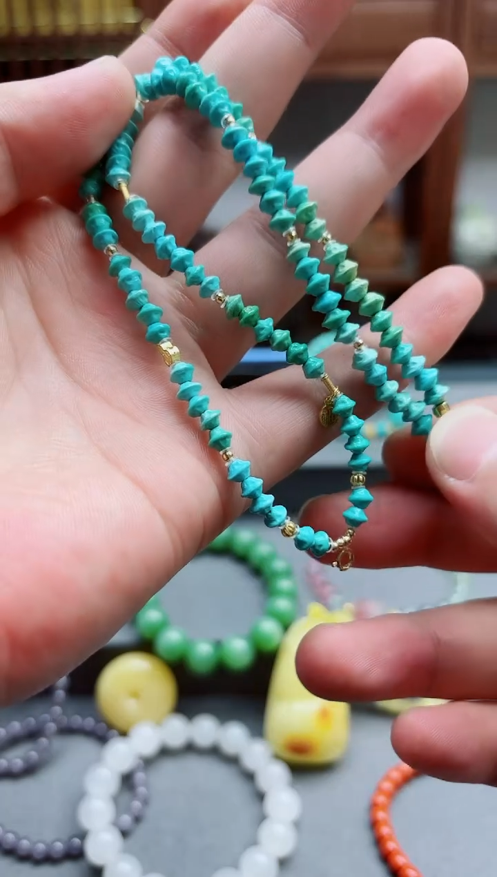 绿松石18K金镶嵌颈饰18K金松石随型项链XSQ