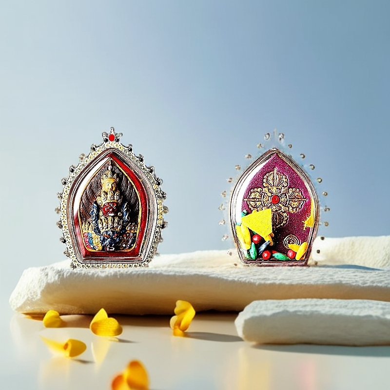 大威德立体纯银擦擦纯手工手绘唐卡随身擦擦嘎乌盒吊坠挂件饰品