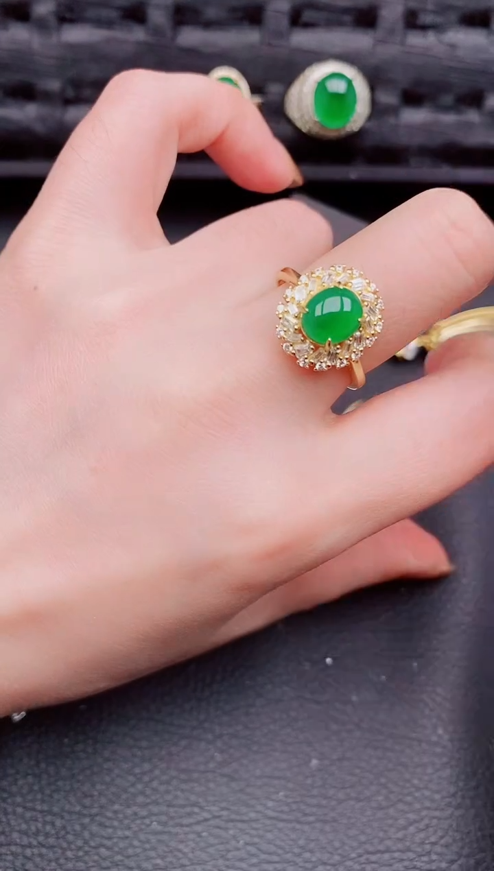 【闪购商品】翡翠戒指银S925镶嵌天然a货翡翠741