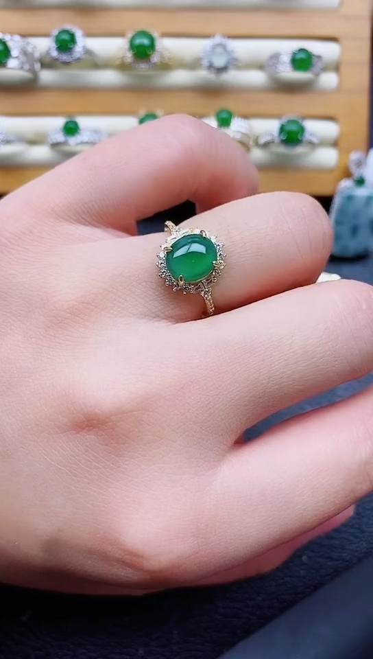 银S925镶嵌戒指翡翠1