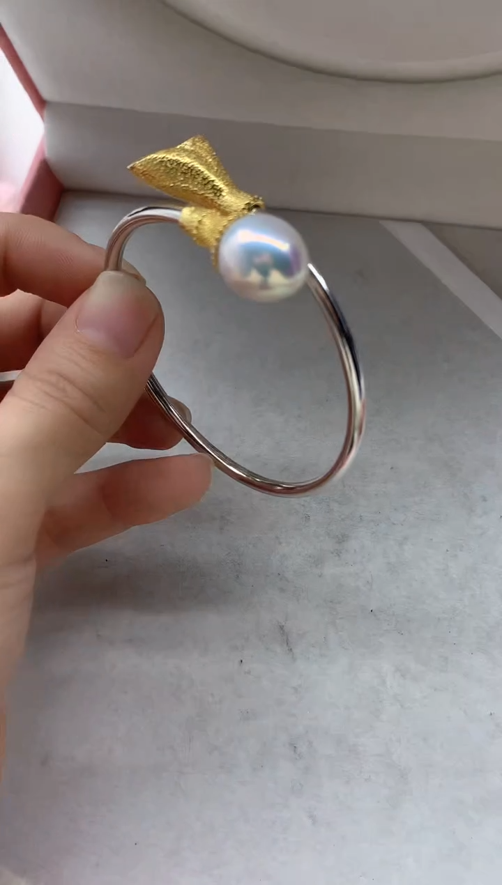 银S925镶嵌手镯淡水珍珠手镯