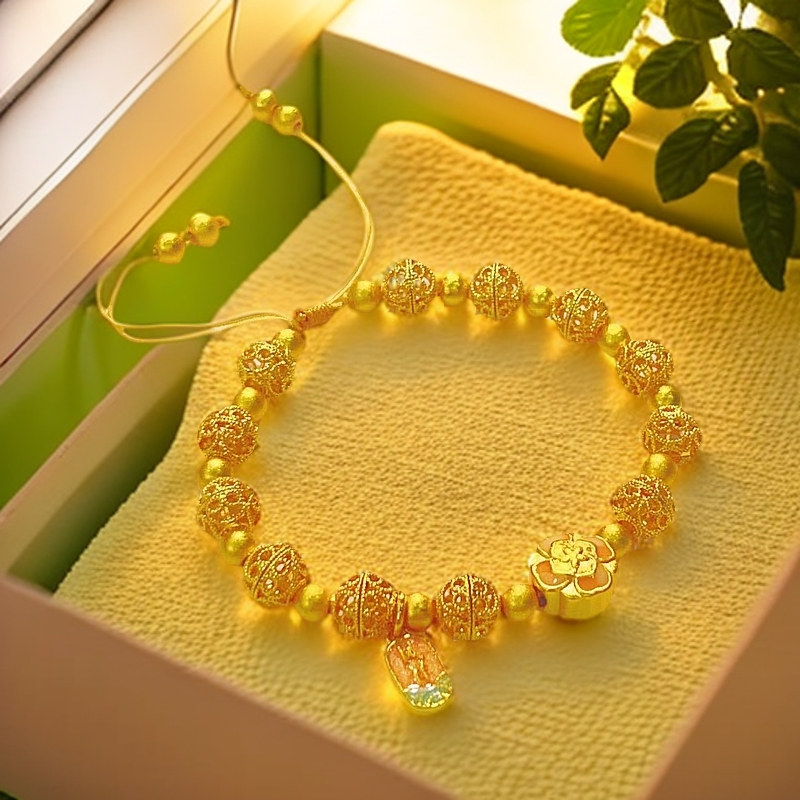 Y-6161  桃花镂空圆珠手链 真金工艺  +专柜礼盒