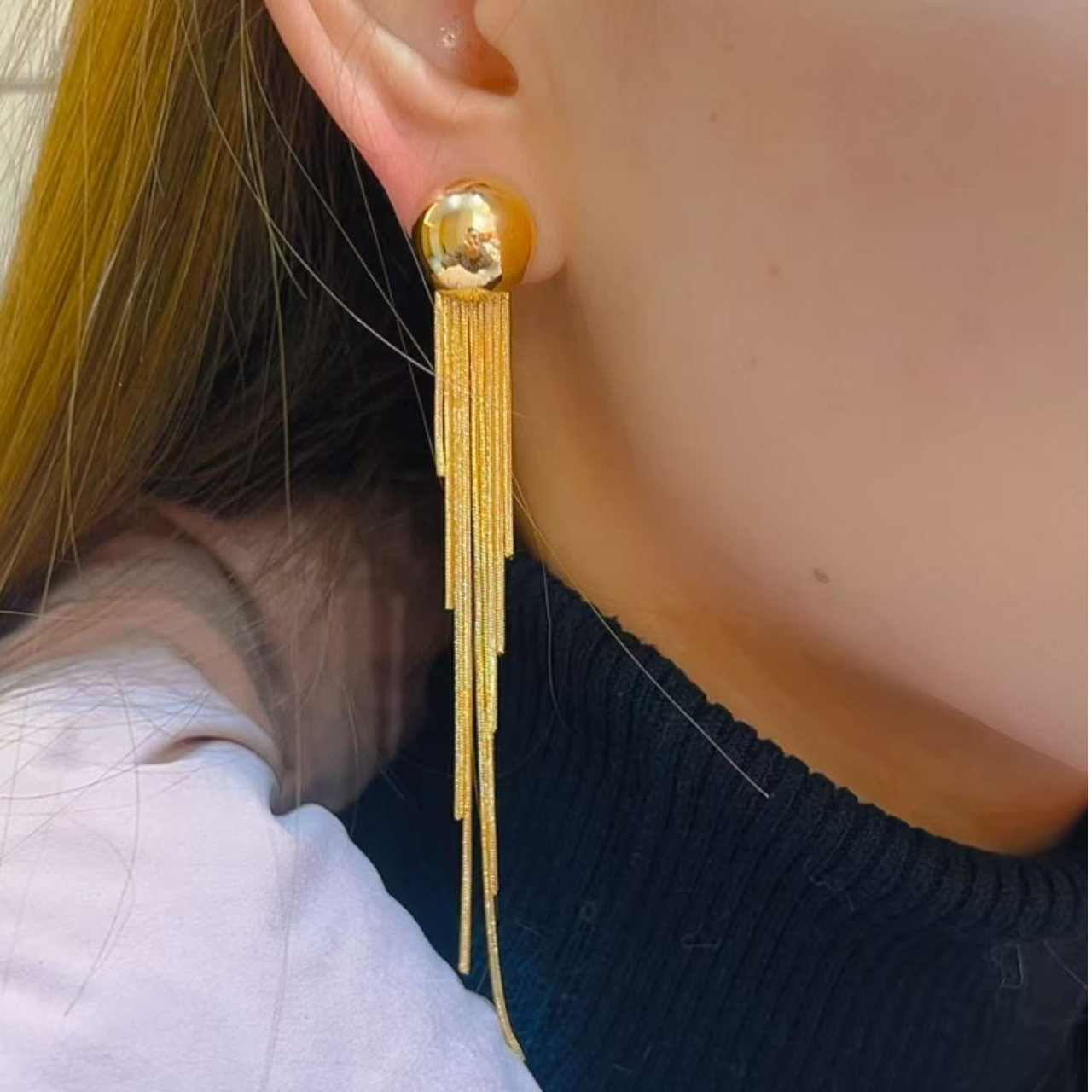 铜合金耳饰 202豆豆流苏耳环气质高级感长款时尚百搭