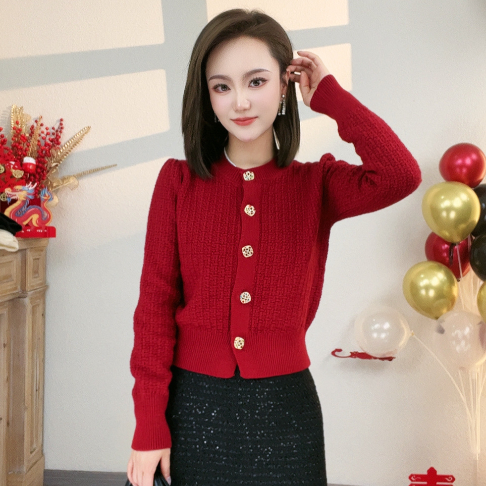 【玫瑰庄园】女士短款外套毛衣小个子新款上衣洋气春秋针织开衫女