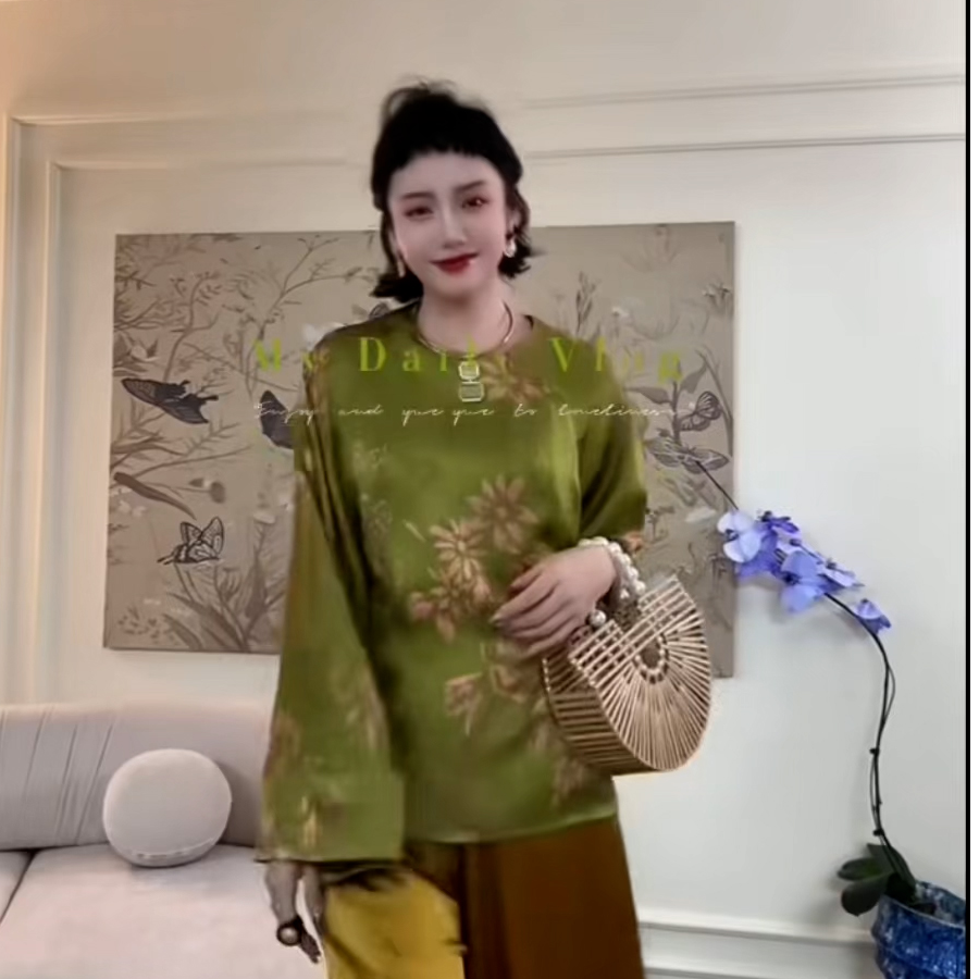 新中式国风高级感老钱风提花上衣女2025秋季新款圆领气质长袖衬衫