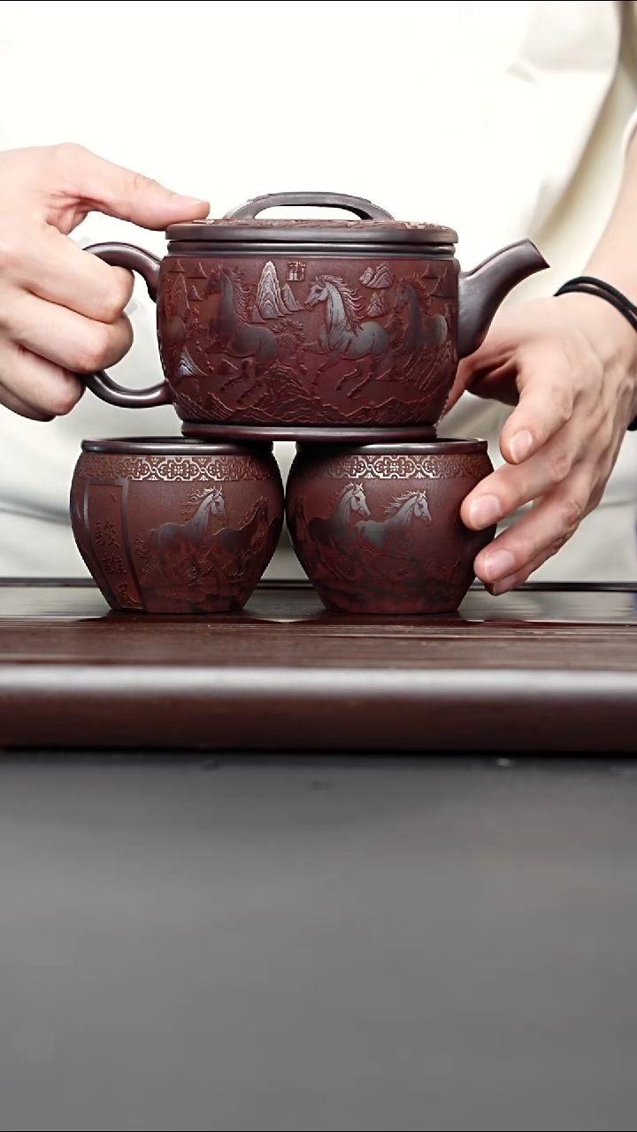 茶壶紫砂宜兴紫砂 马到成功汉瓦壶 龙山古乌泥 赵辉 733