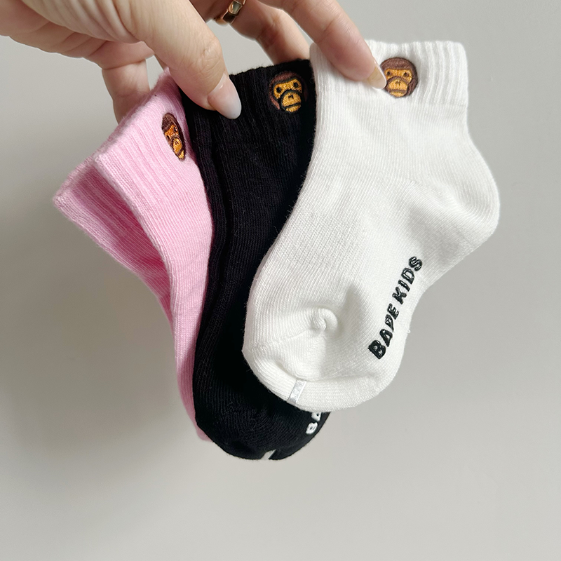 柠檬妈童装 bap刺绣亲子短袜 三色全棉 防滑胶底休闲百搭款