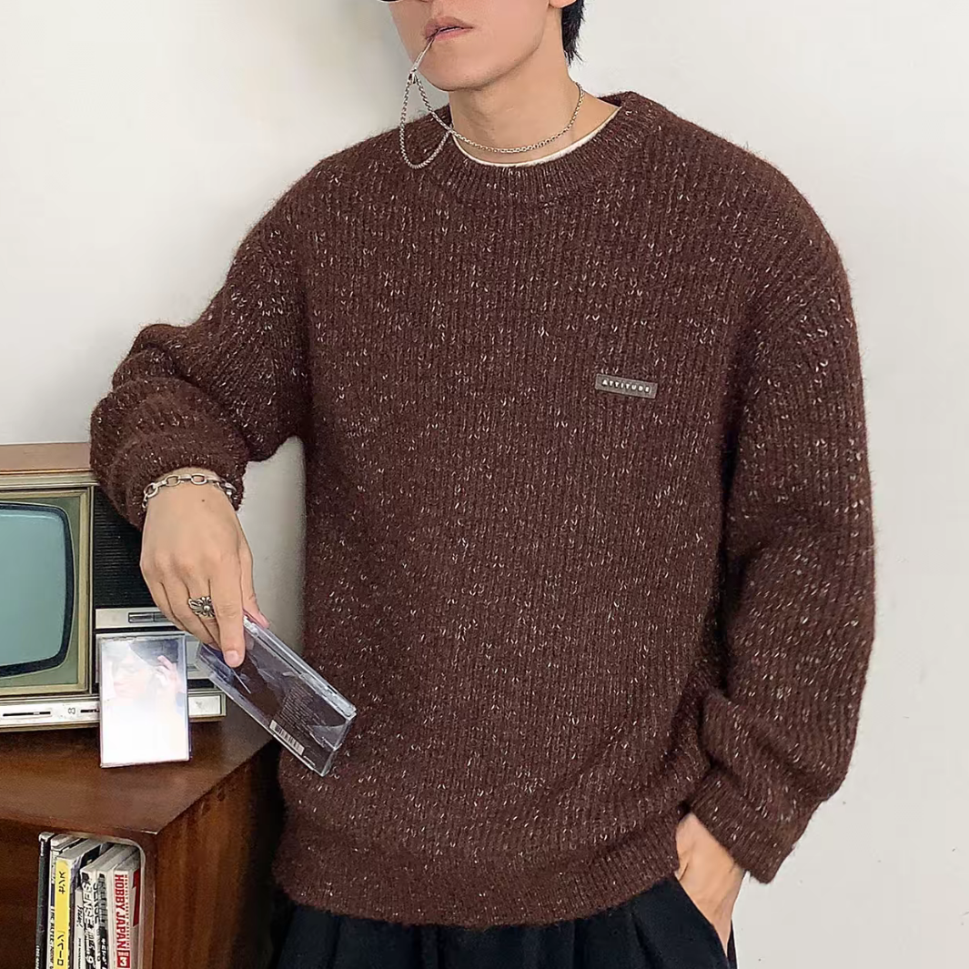 【8%羊毛】彩色混织休闲风圆领套头羊毛衫长袖韩系宽松男潮24253