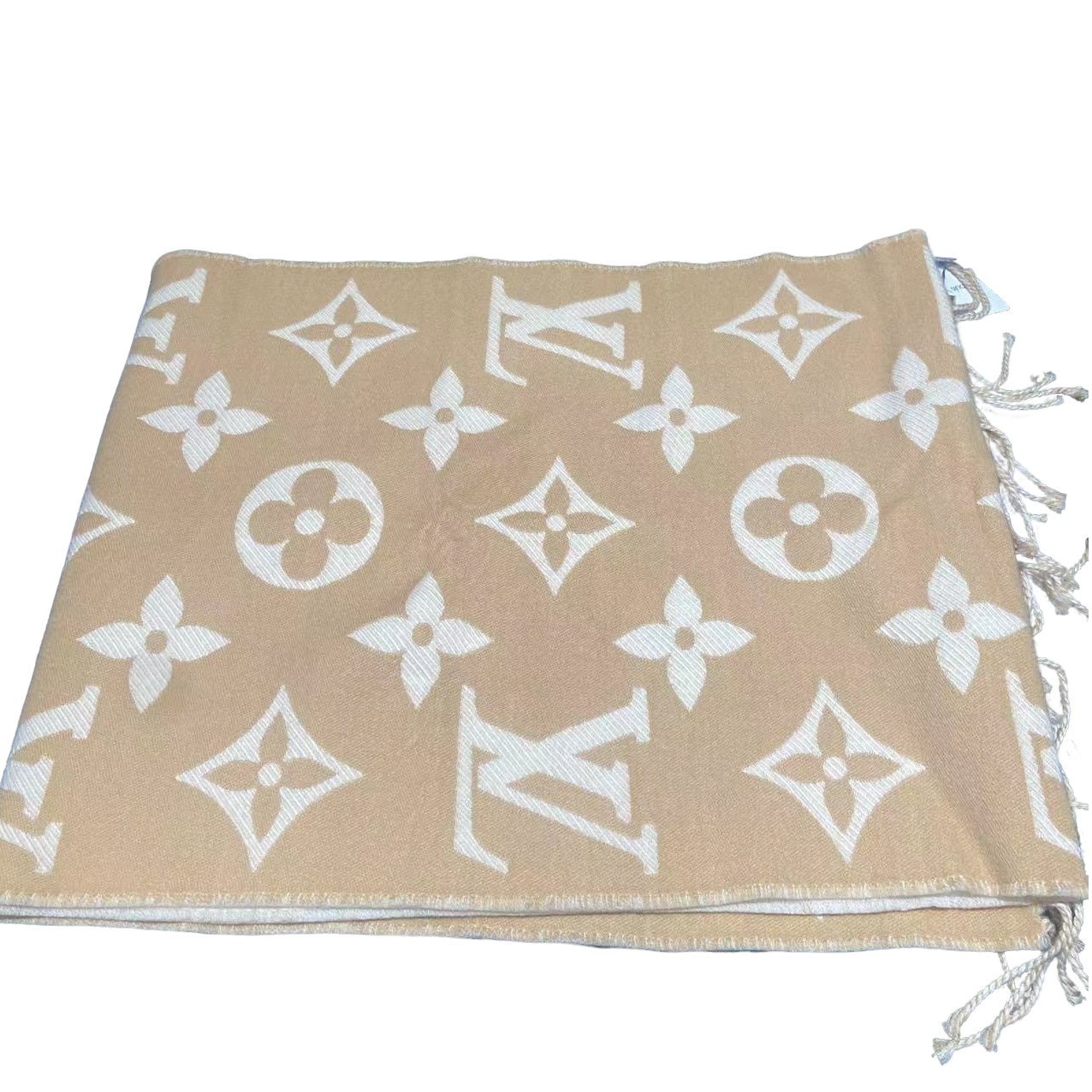 95新 LV LV 奶茶色羊绒围巾bwz10391