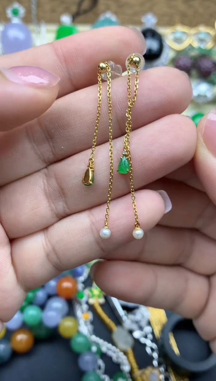 【闪购商品】翡翠耳饰18K金镶嵌91-中国好珍宝