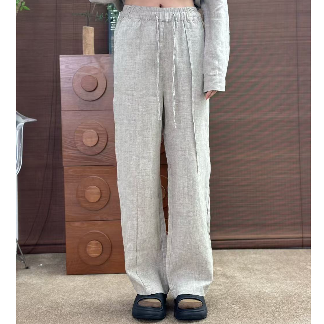 【老钱风】100%生态汉麻双雨露女士休闲裤直筒裤捏褶显瘦做工精致