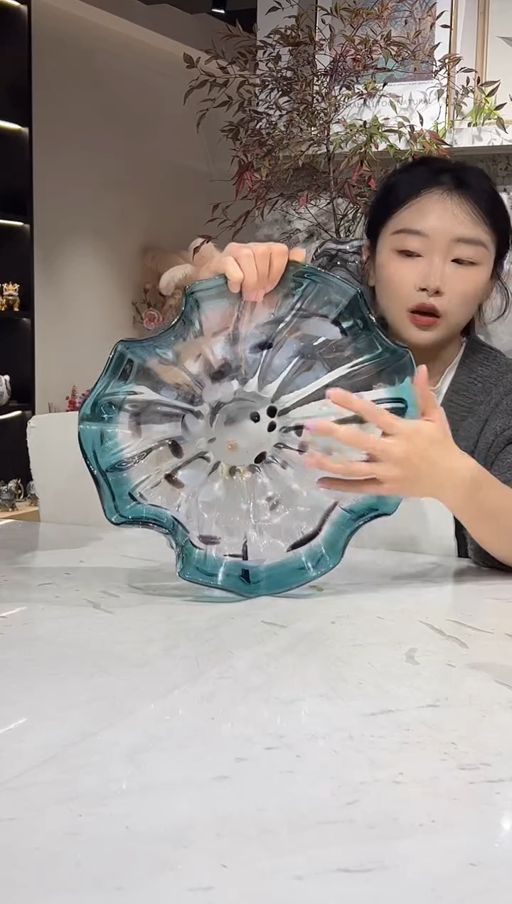 【闪购商品】琉璃蓝色荷叶果盘