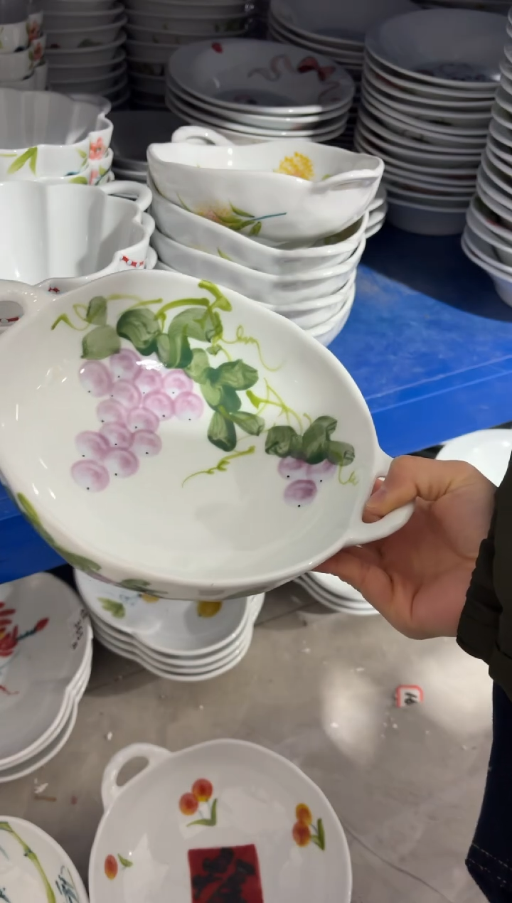 ?****?景德镇高温陶瓷食品级手绘釉中彩餐具-手捏双耳锅