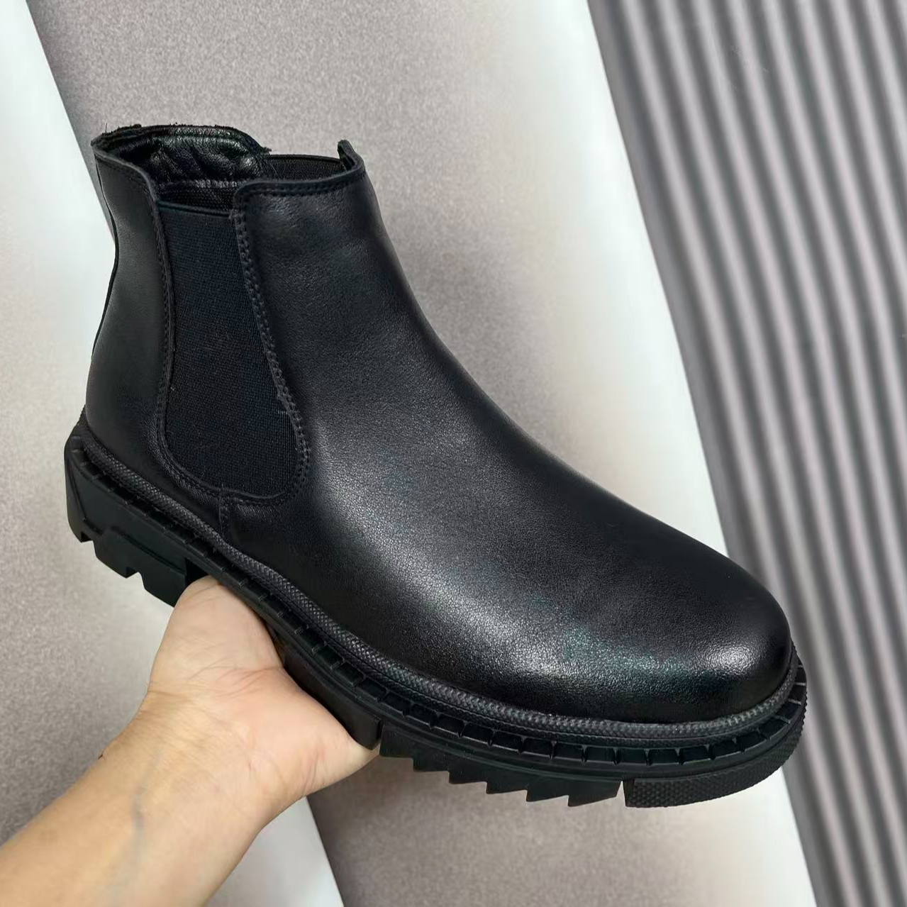 头层牛皮男鞋休闲百搭切尔西靴男士潮酷圆头套脚休闲短靴加绒皮靴