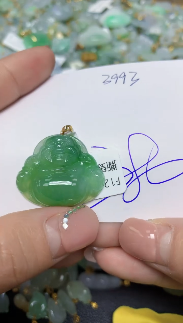 【闪购商品】翡翠挂件18K金镶嵌 天然翡翠A货
