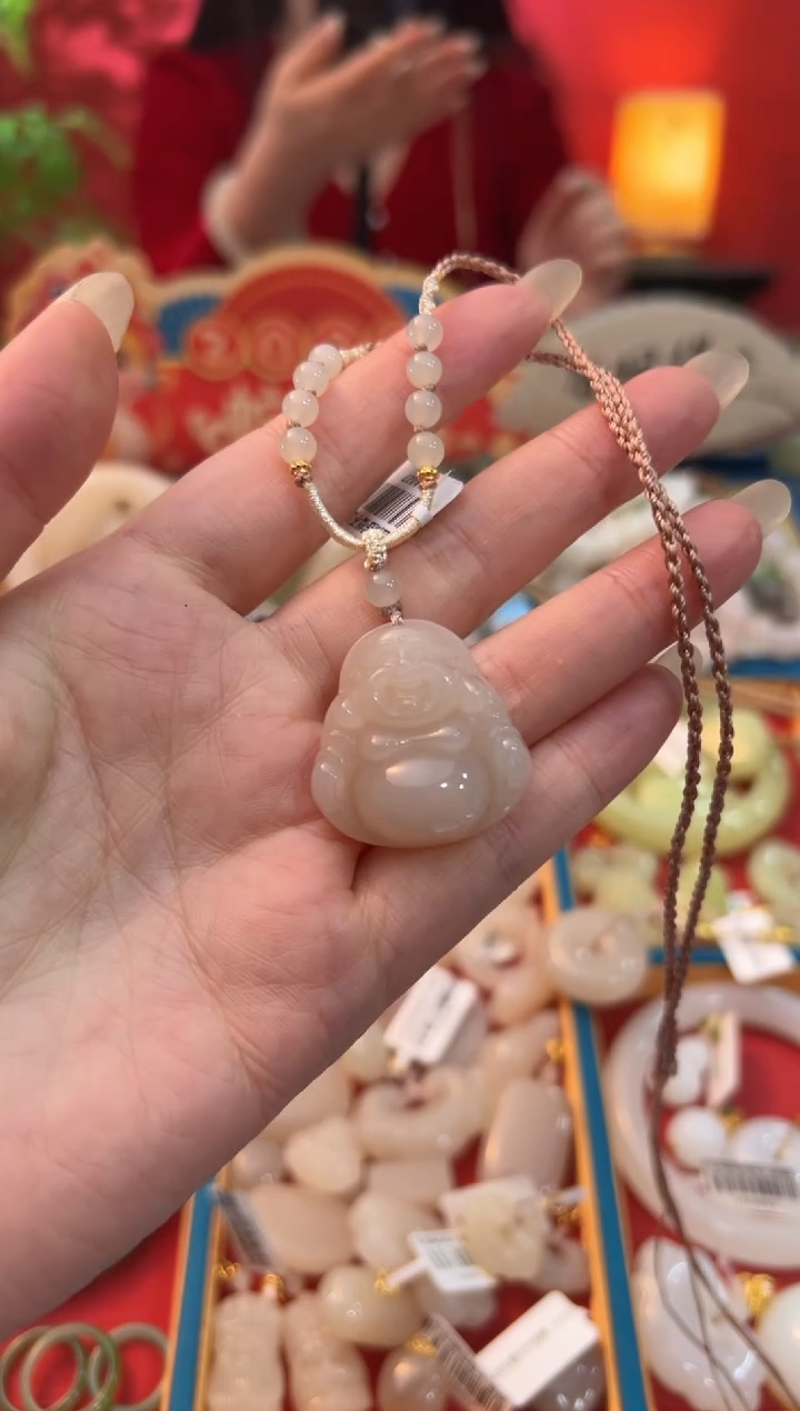 【闪购商品】和田玉吊坠未镶嵌藕粉佛公30mm