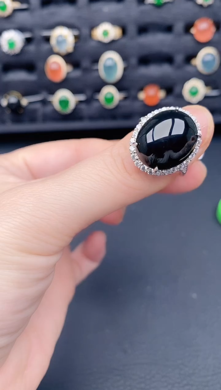 银S925镶嵌戒指翡翠天然a货翡翠93