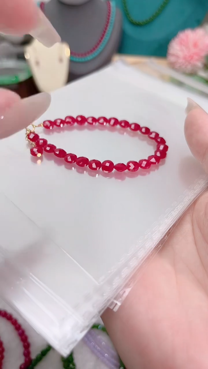 手链银S925镶嵌红宝石片片刻面99