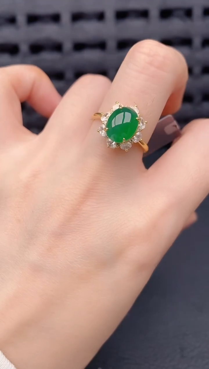 银S925镶嵌戒指翡翠天然a货翡翠358