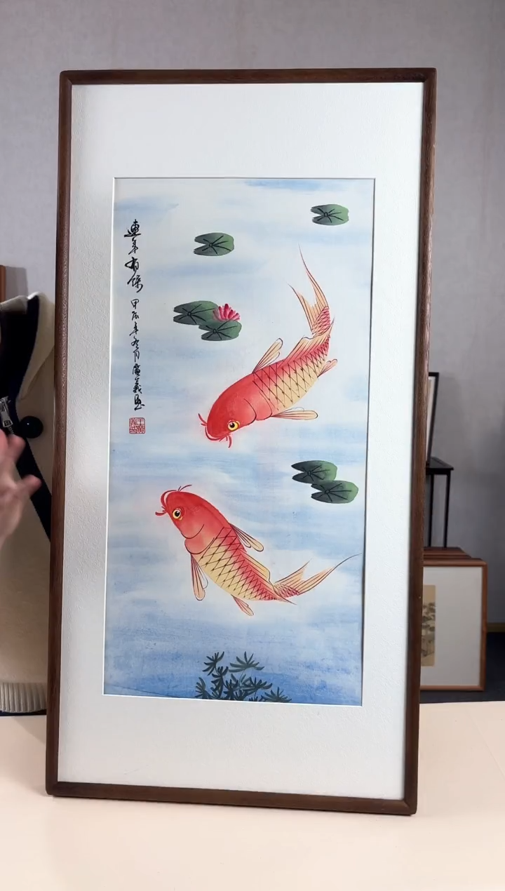 【闪购商品】国画手绘*连年有余*47*92cm实木框