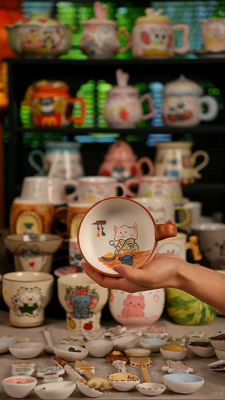 陶瓷无盖款景德镇有彩高温釉下彩纯手绘创意瓷