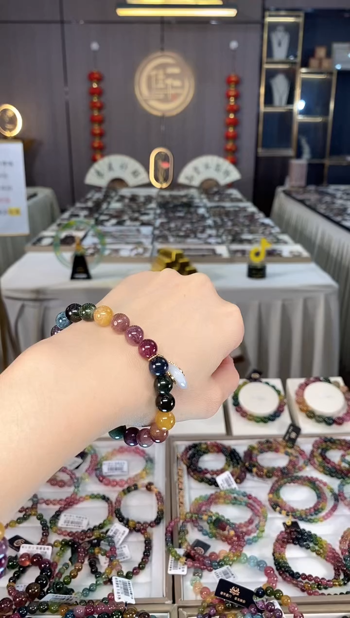 未镶嵌老矿碧玺色标彩虹单圈手串8mm+碧玺dan多样性发货一条