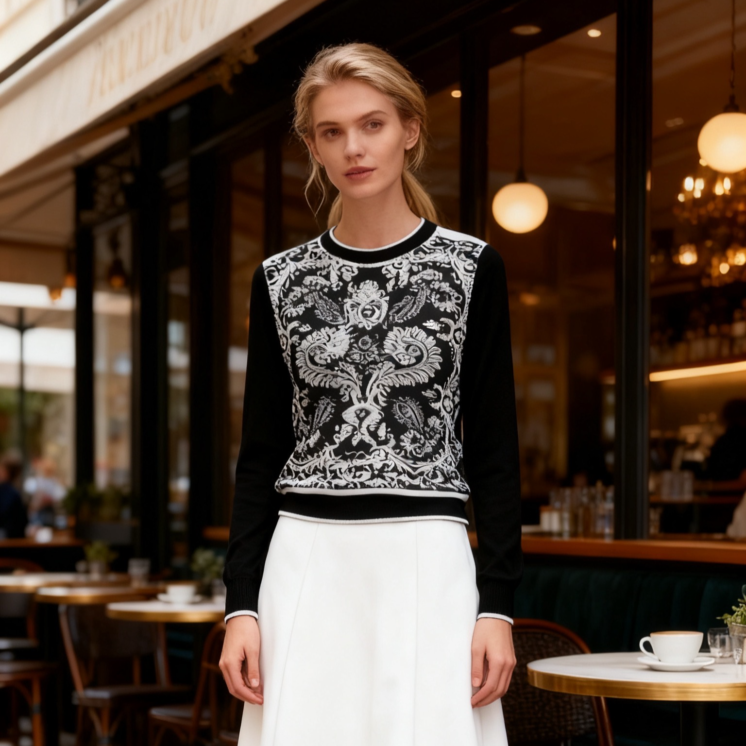 2025秋【腰果花海】  AW  25299  桑蚕丝印花拼接绢丝羊毛上衣