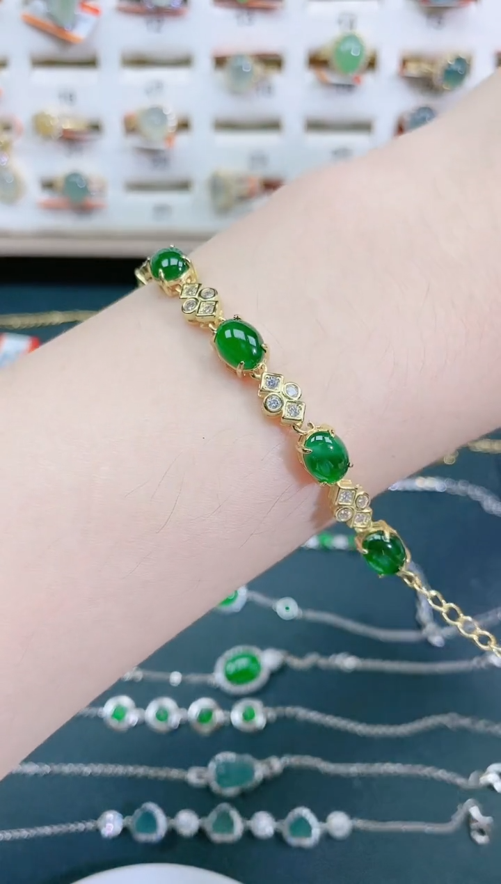 银S925镶嵌手链翡翠天然翡翠