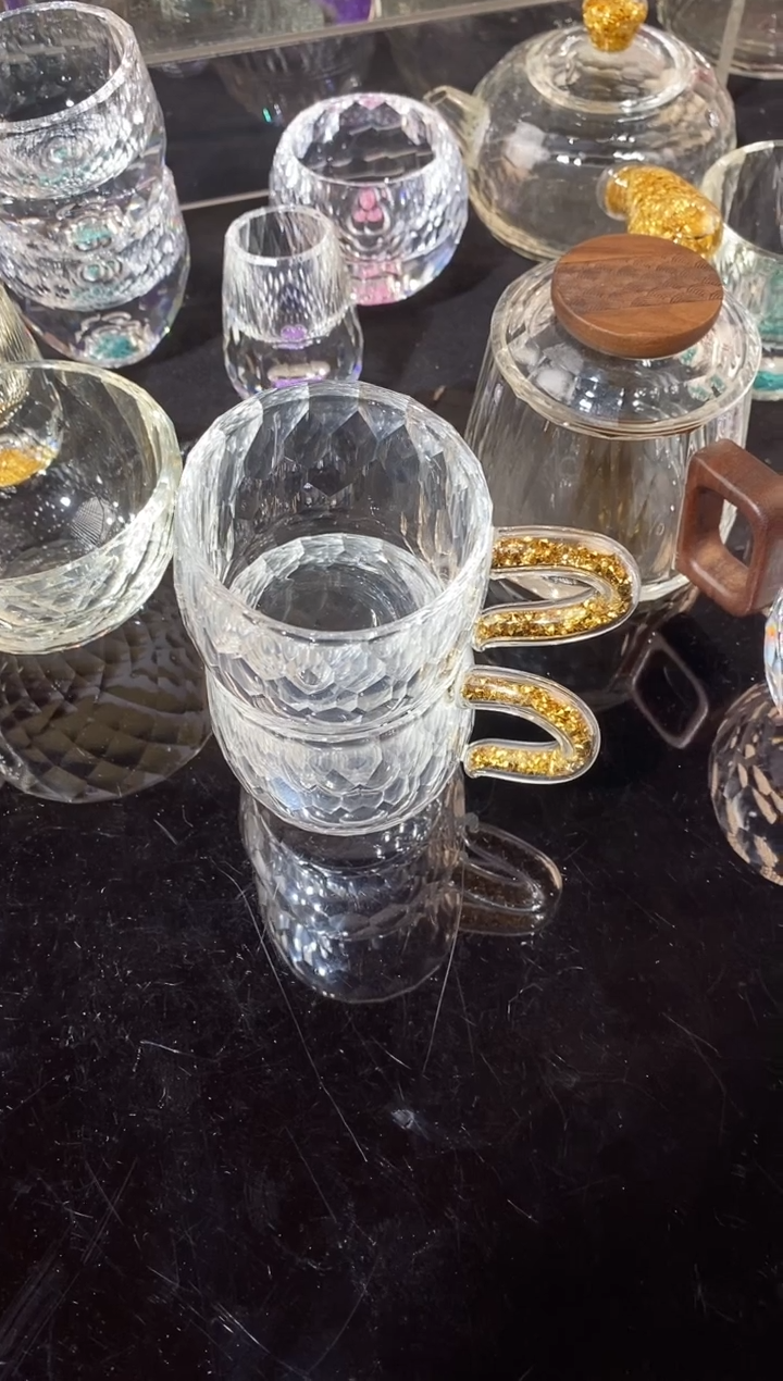 【闪购商品】玺宴新款水晶弯把小茶碗金钻6个装