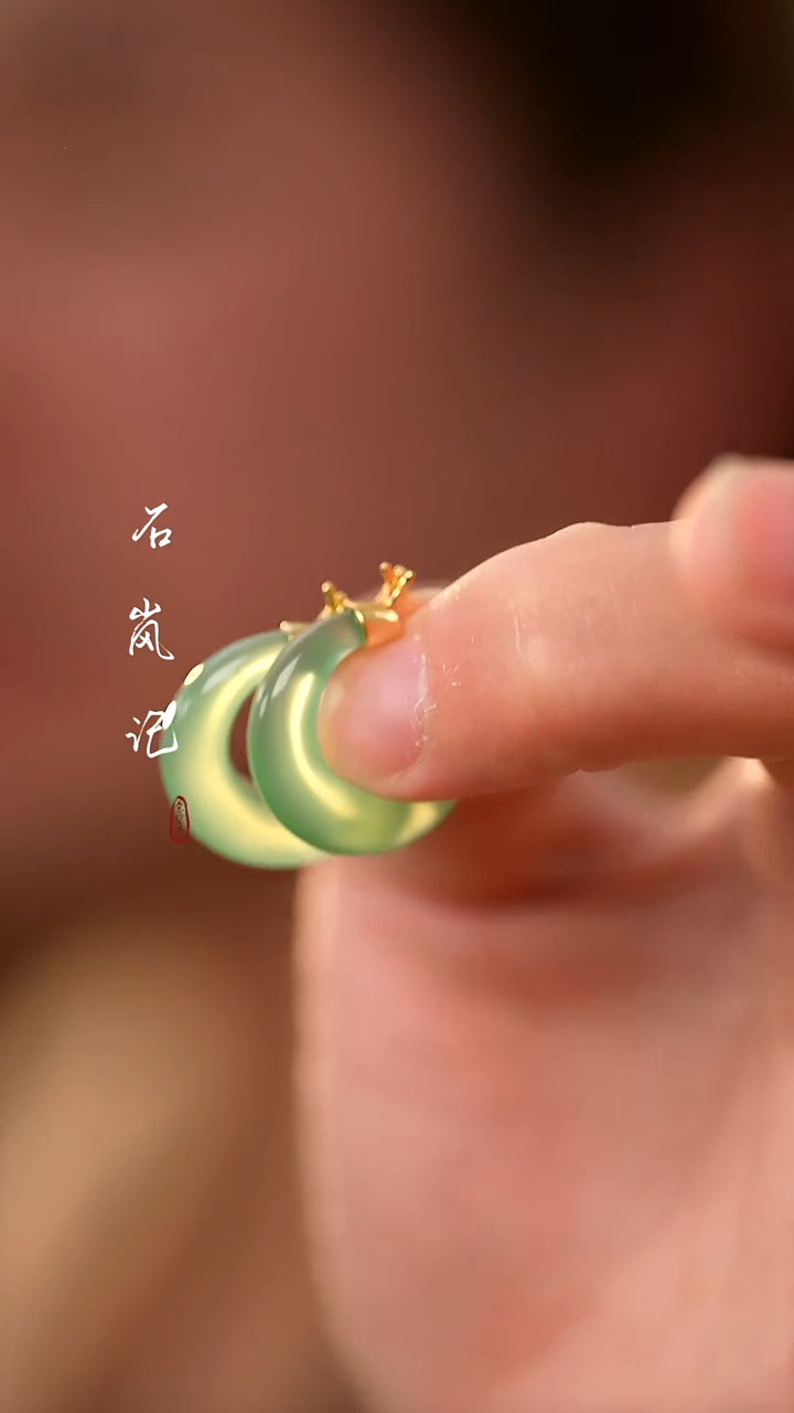 银S925镶嵌耳环玛瑙/玉髓天然