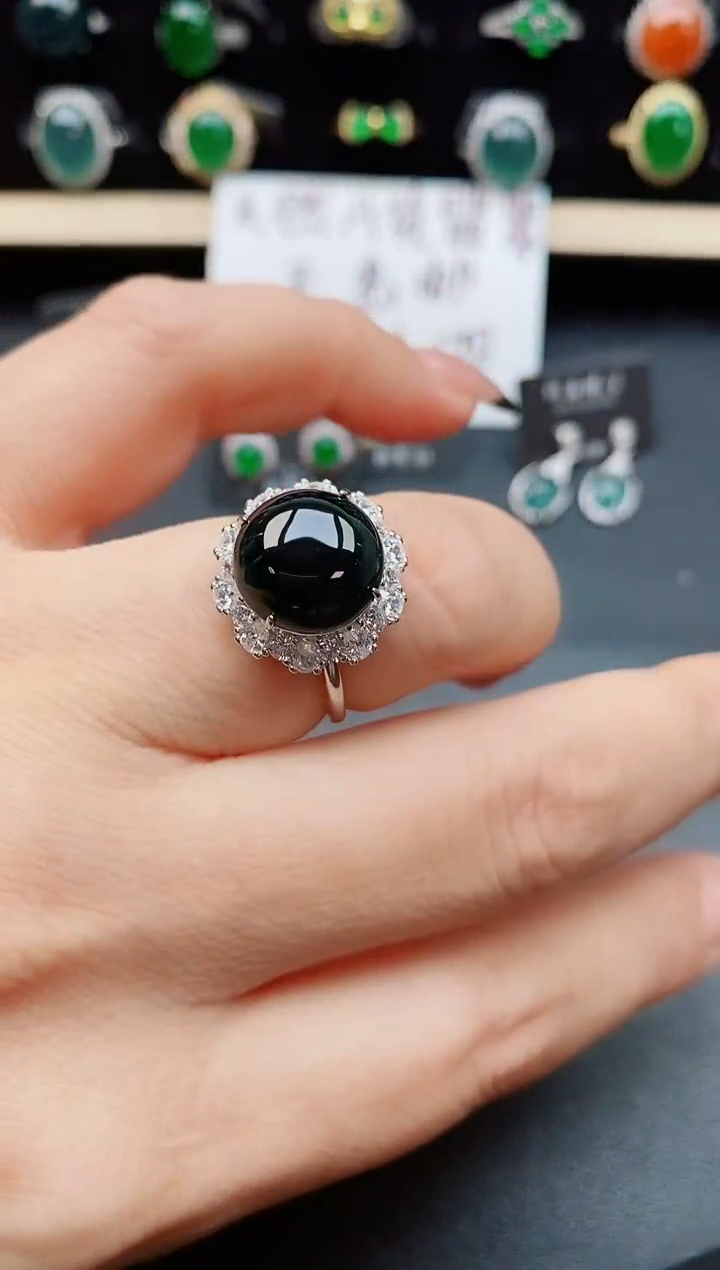 翡翠戒指银S925镶嵌50805