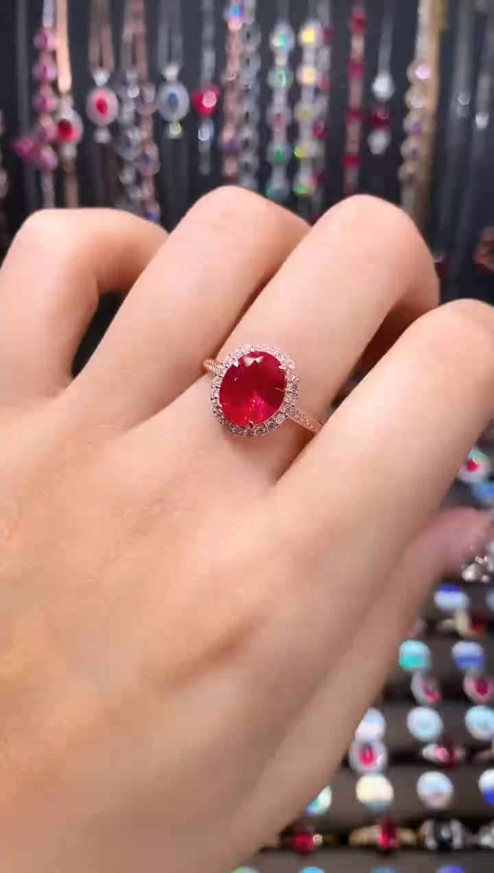 红宝石戒指银S925镶嵌810玫瑰金