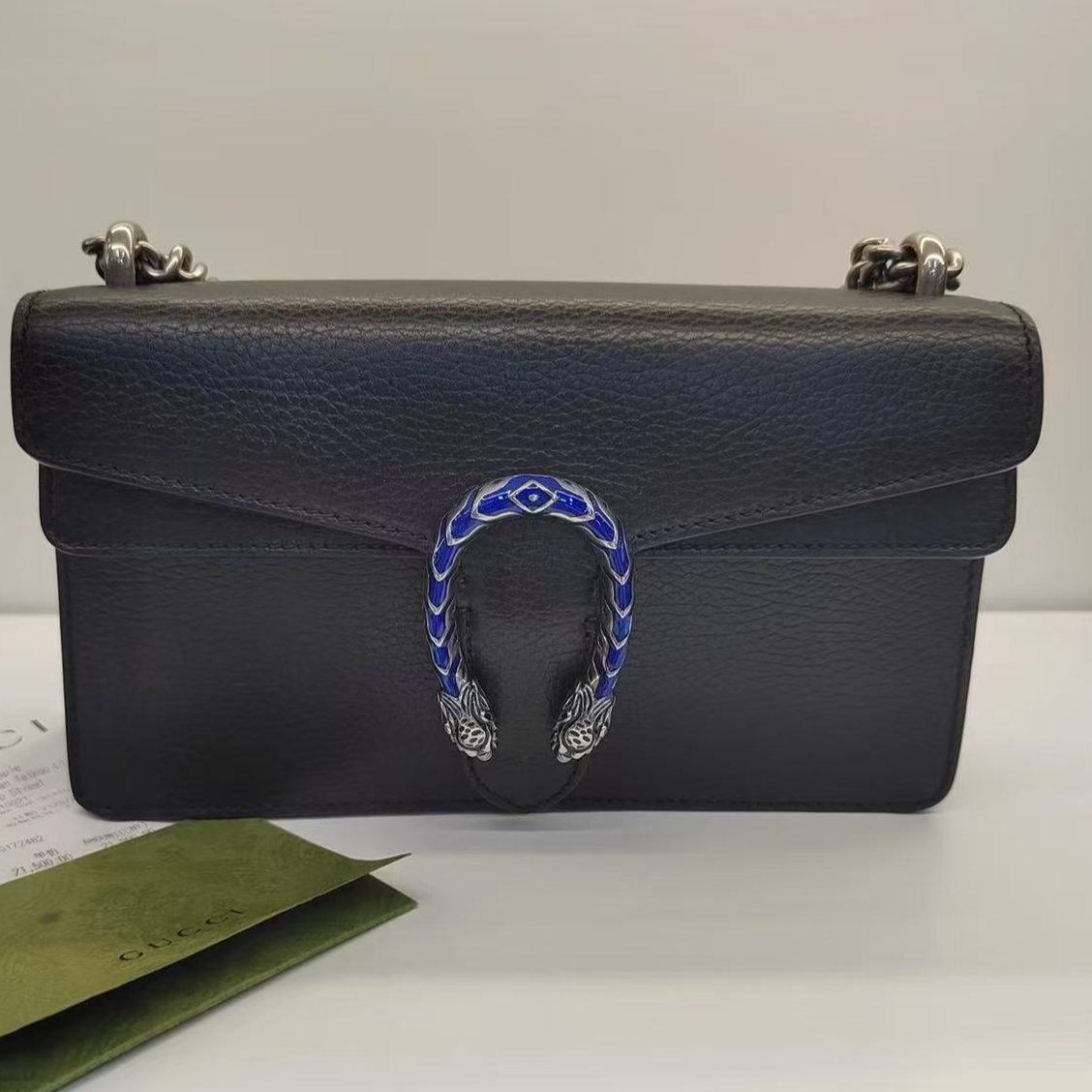 99新 GUCCI/古驰 黑皮酒神中号单肩包珐琅款/包包