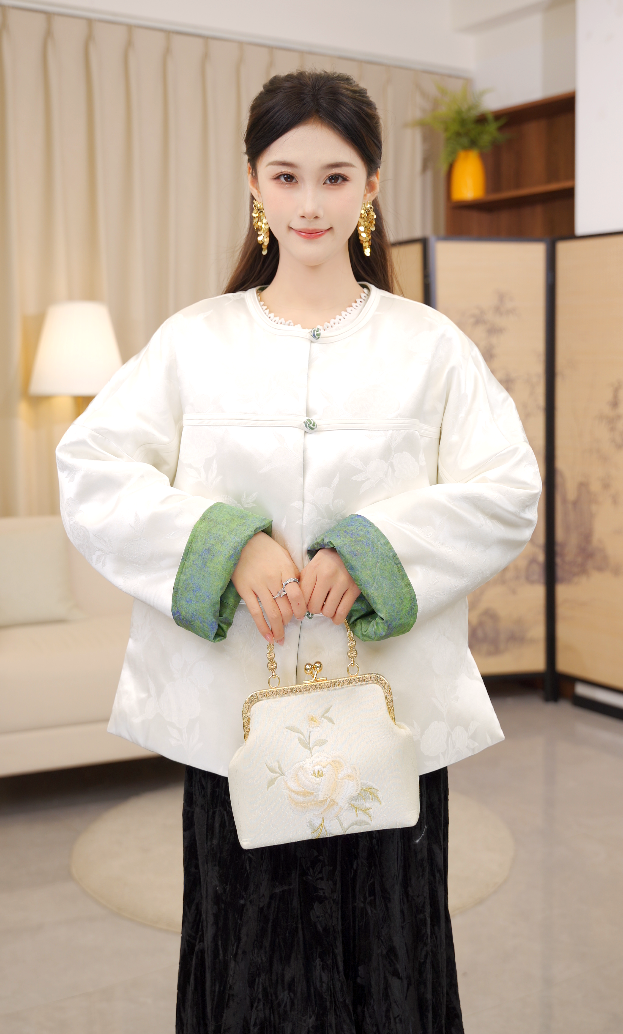 LULOZ【黄梦庭】新中式国风双面穿90白鹅绒外套桑蚕丝加厚冬款显白