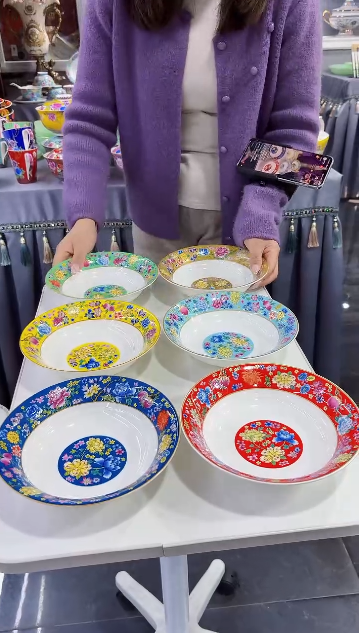 珐琅 7.5英寸圆深盘6个景德镇陶瓷