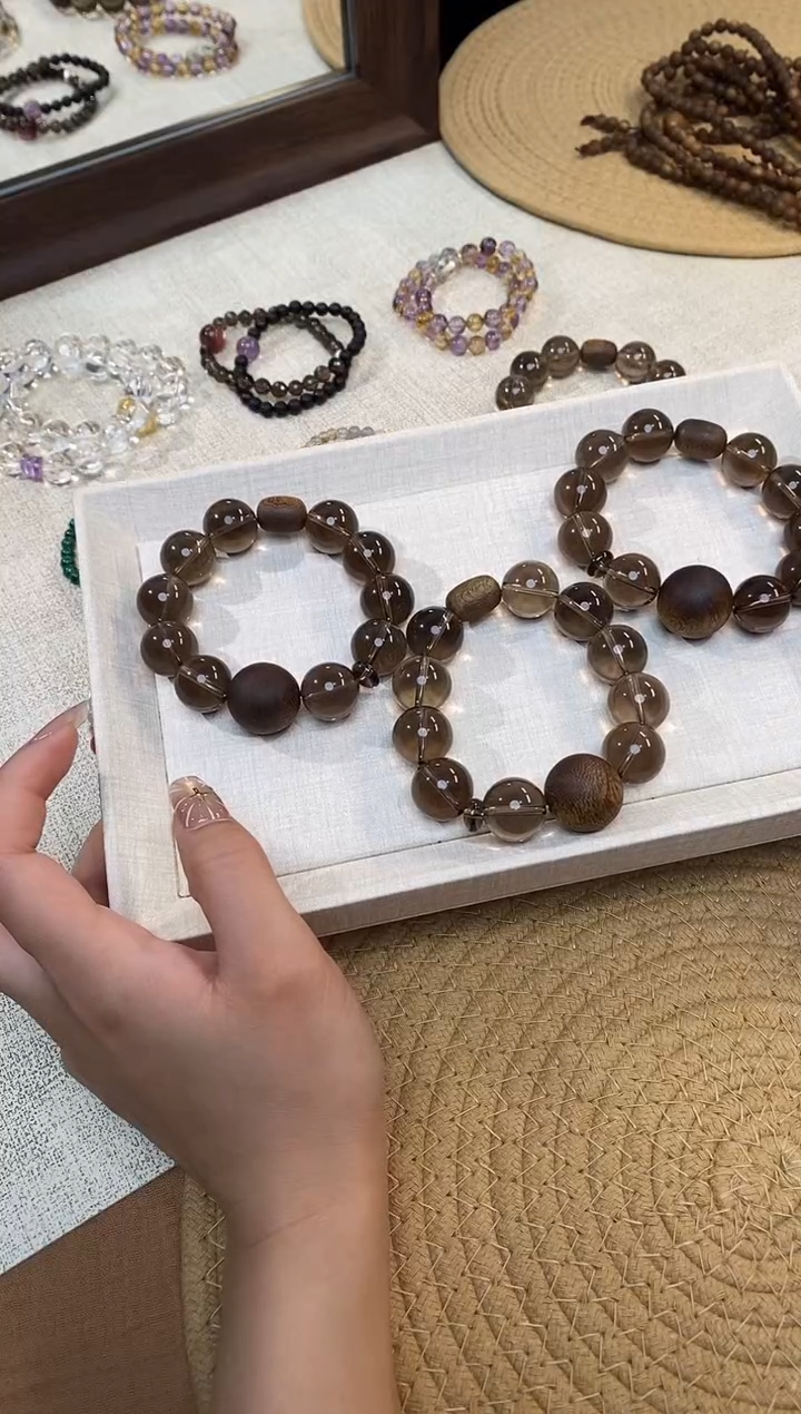 合金手链水晶《山茶树》茶晶奇楠沉香设计款手串16-19mm多样性发一