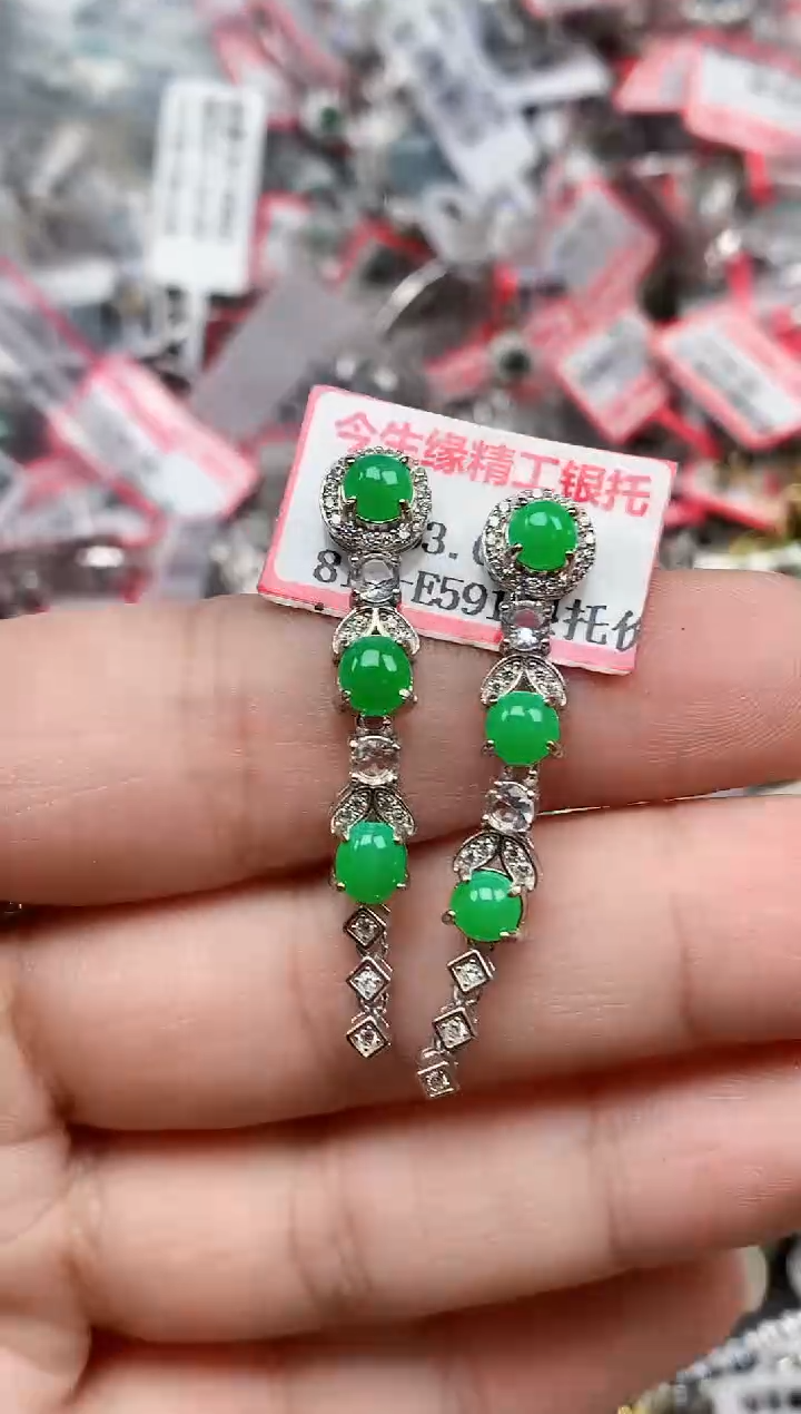 银S925镶嵌戒指翡翠天然A货缅甸翡翠