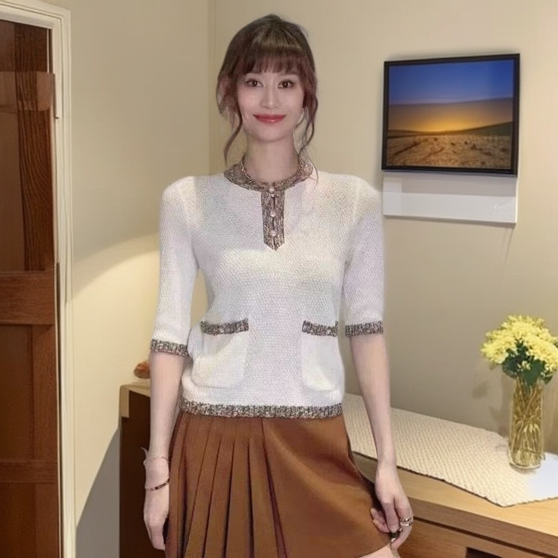 不支持退换/镂空圆领毛针织衫显瘦5399330