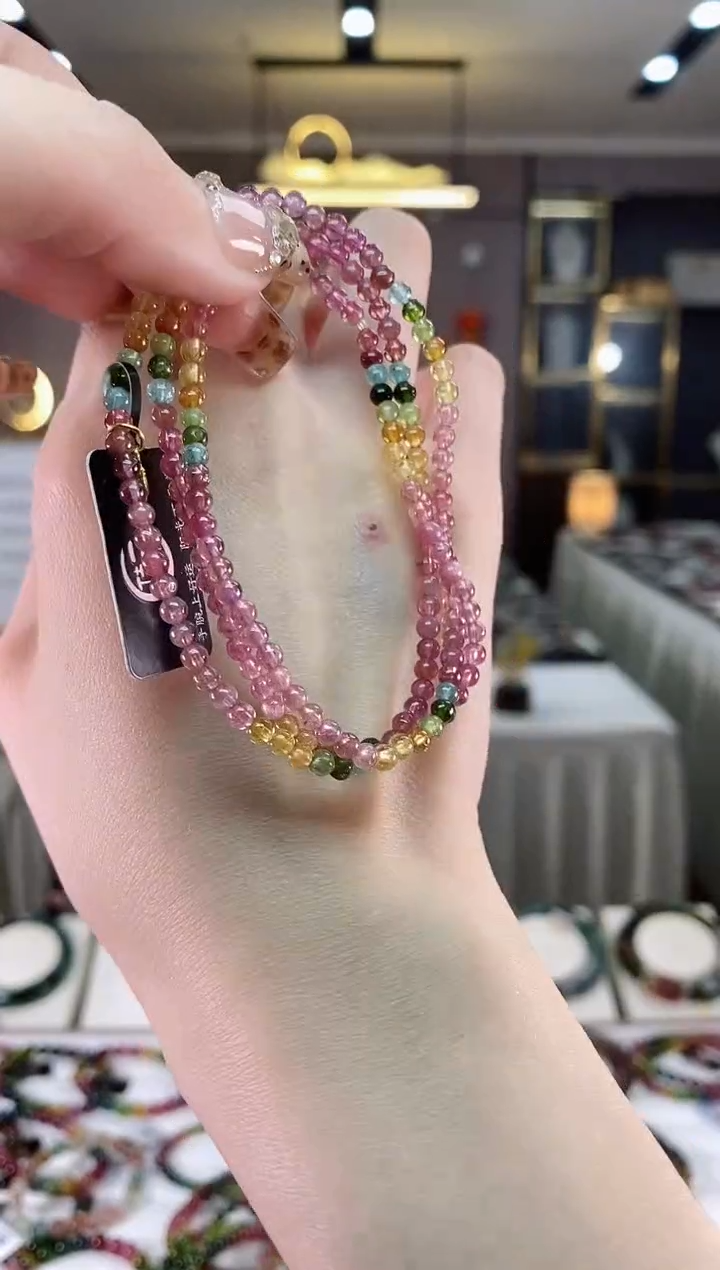 【闪购商品】碧玺三圈手串3mm+未镶嵌一物一证dan