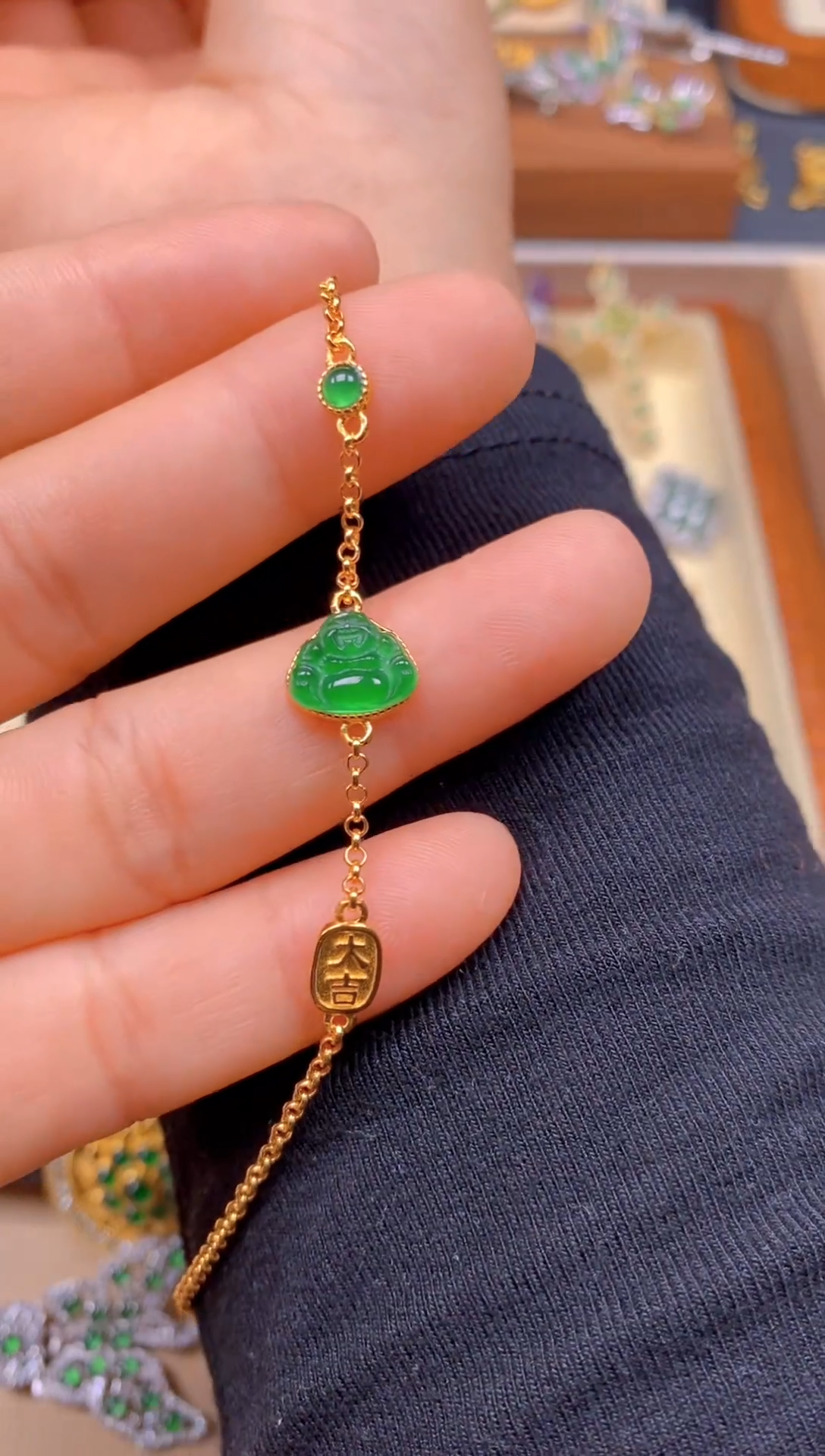 【闪购商品】翡翠手链银S925镶嵌佛公手链