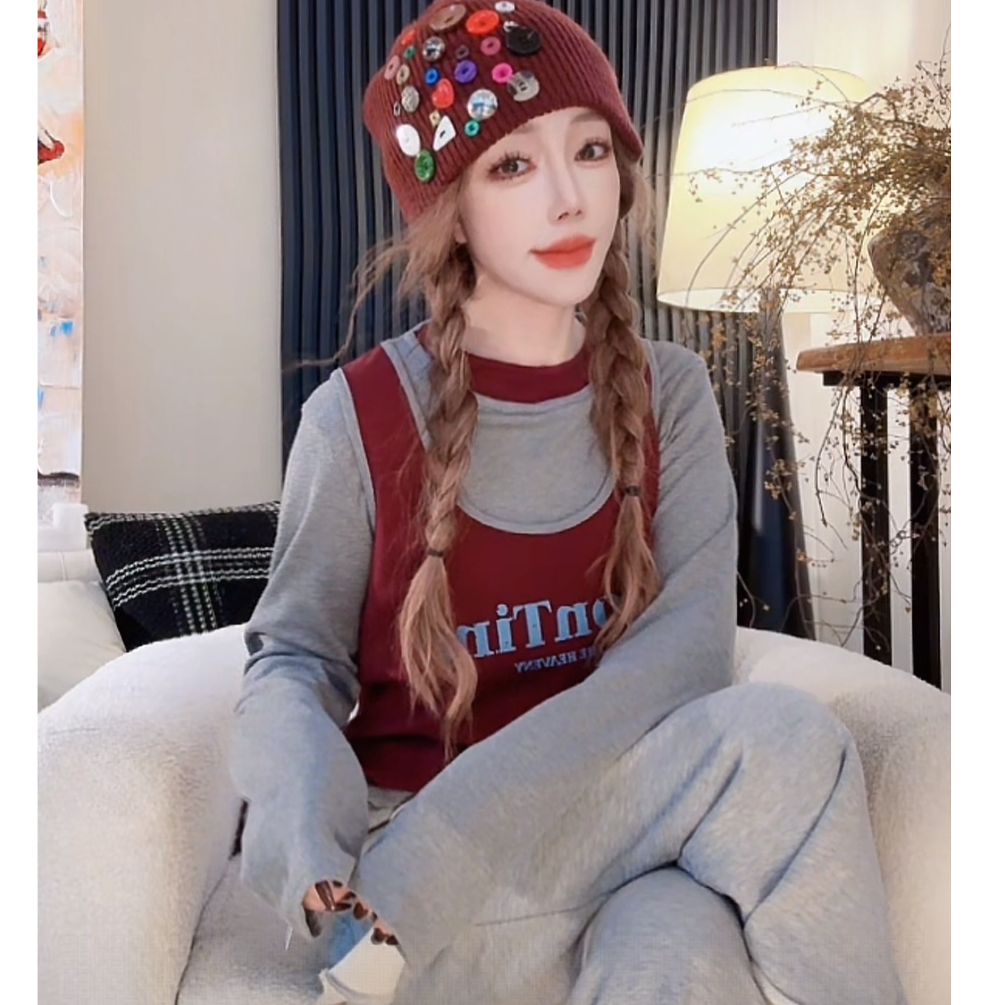 2025秋冬新款时尚休闲字母印花加绒真两件套长袖T恤5131