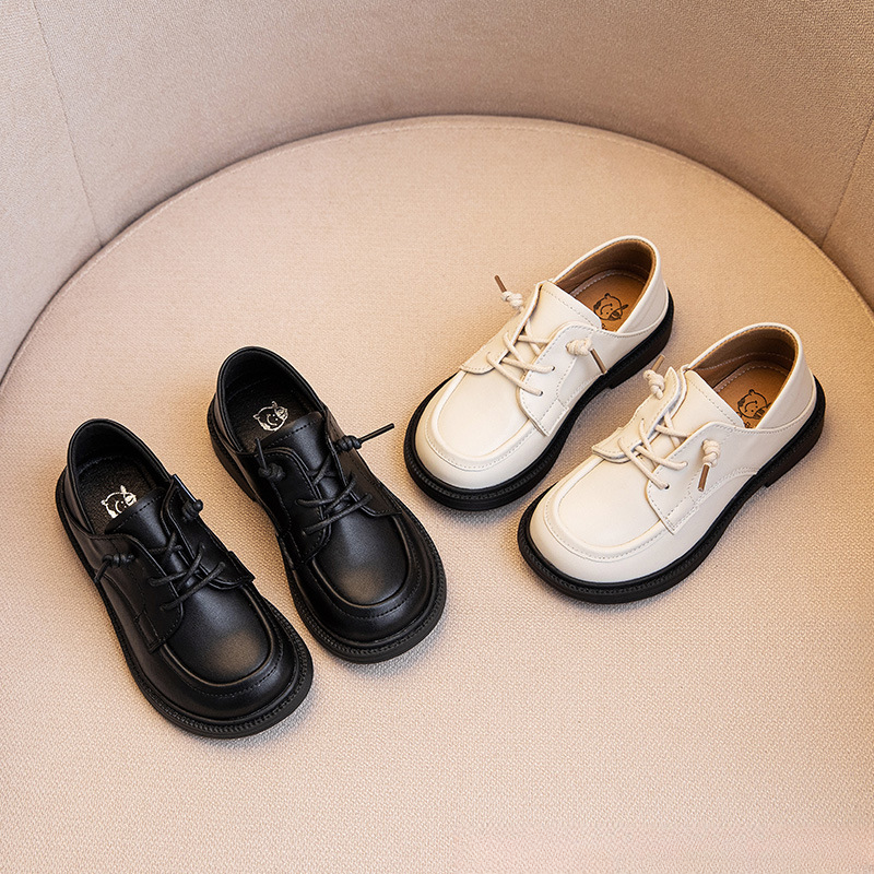男童小皮鞋春秋儿童黑色单鞋子英伦风表演软底白色豆豆男孩演出鞋