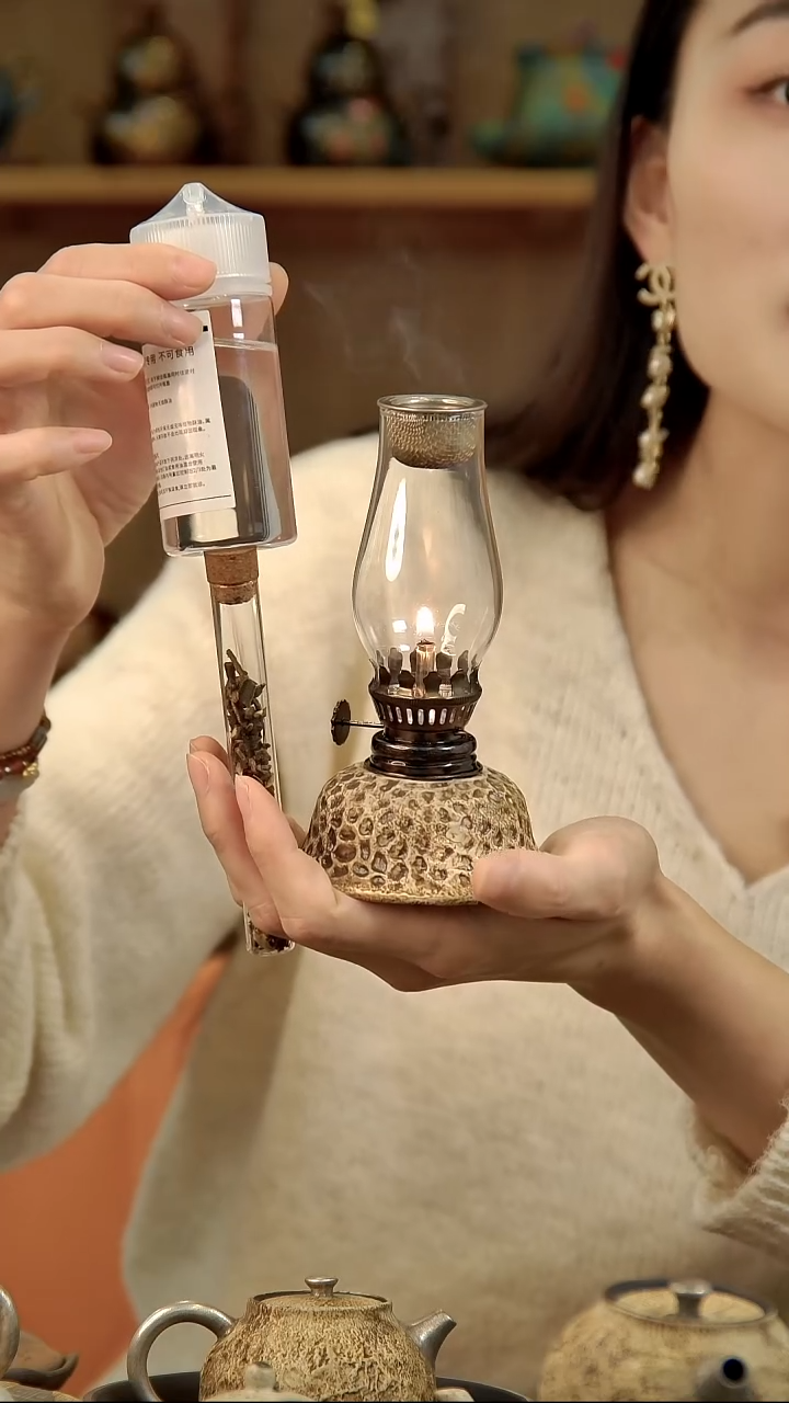 言野手作 粉引仿古锤纹油灯+酥油+玻璃香