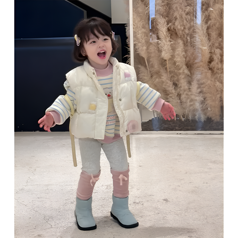 萌娃穿搭壹妈韩版童装女童套装秋季洋气保暖马甲背心条纹毛衣裤子