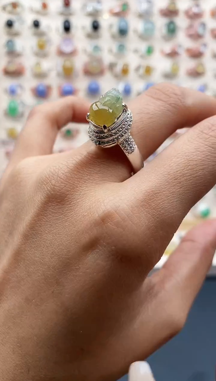 【闪购商品】翡翠戒指未镶嵌缅甸天然A货翡翠444  7+3