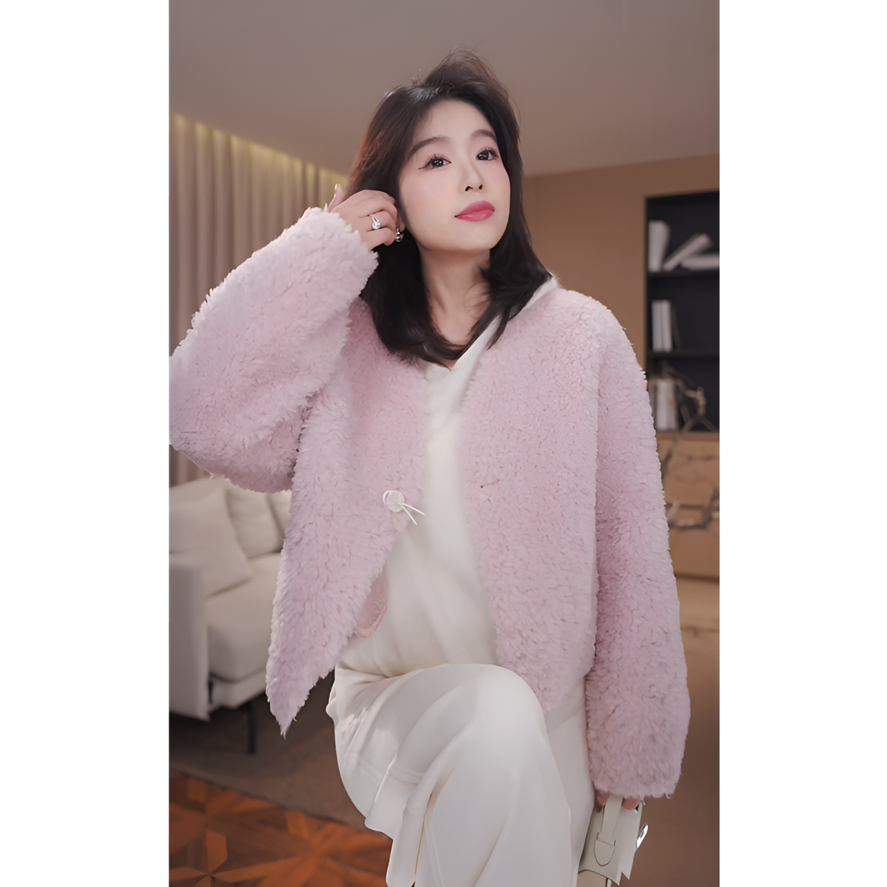 广州琴姐【云朵系语】琥珀流光风羊毛毛毛外套女上衣秋冬新款35118