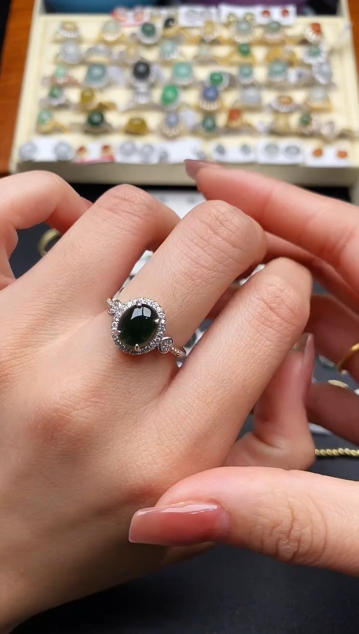 翡翠银S925镶嵌戒指77777777+3
