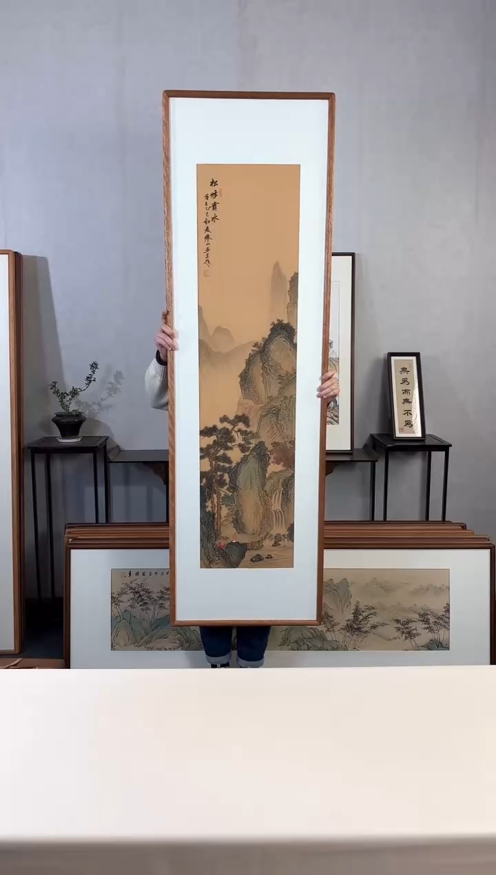 【闪购商品】国画手绘*松峰贵水*52*172cm实木框