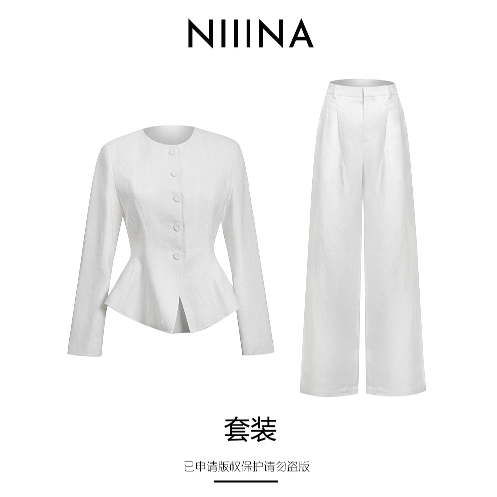 NIIINA 亚麻收腰套装61605H